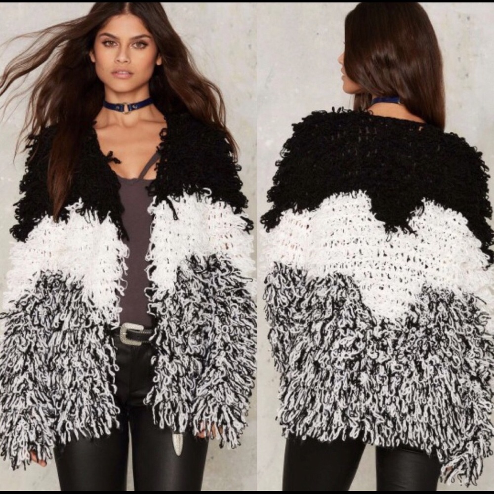 Black & White Shag Cardigan sz S/M